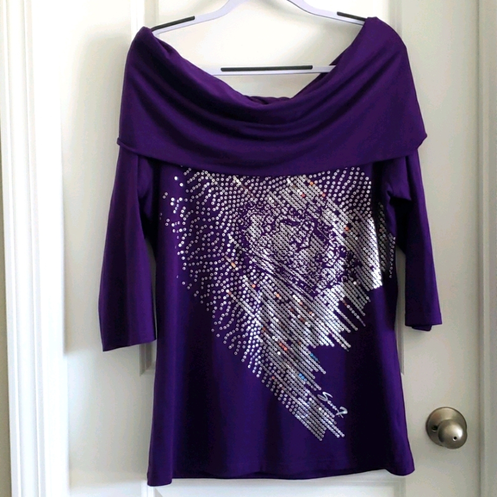 Seven7 Luxe on/off shoulder top with BLING